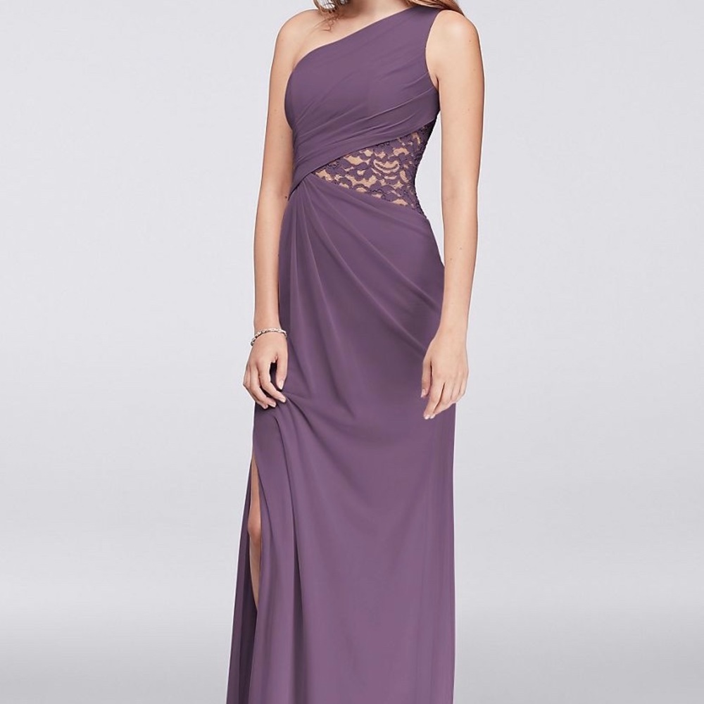 One shoulder mesh dress with lace insert